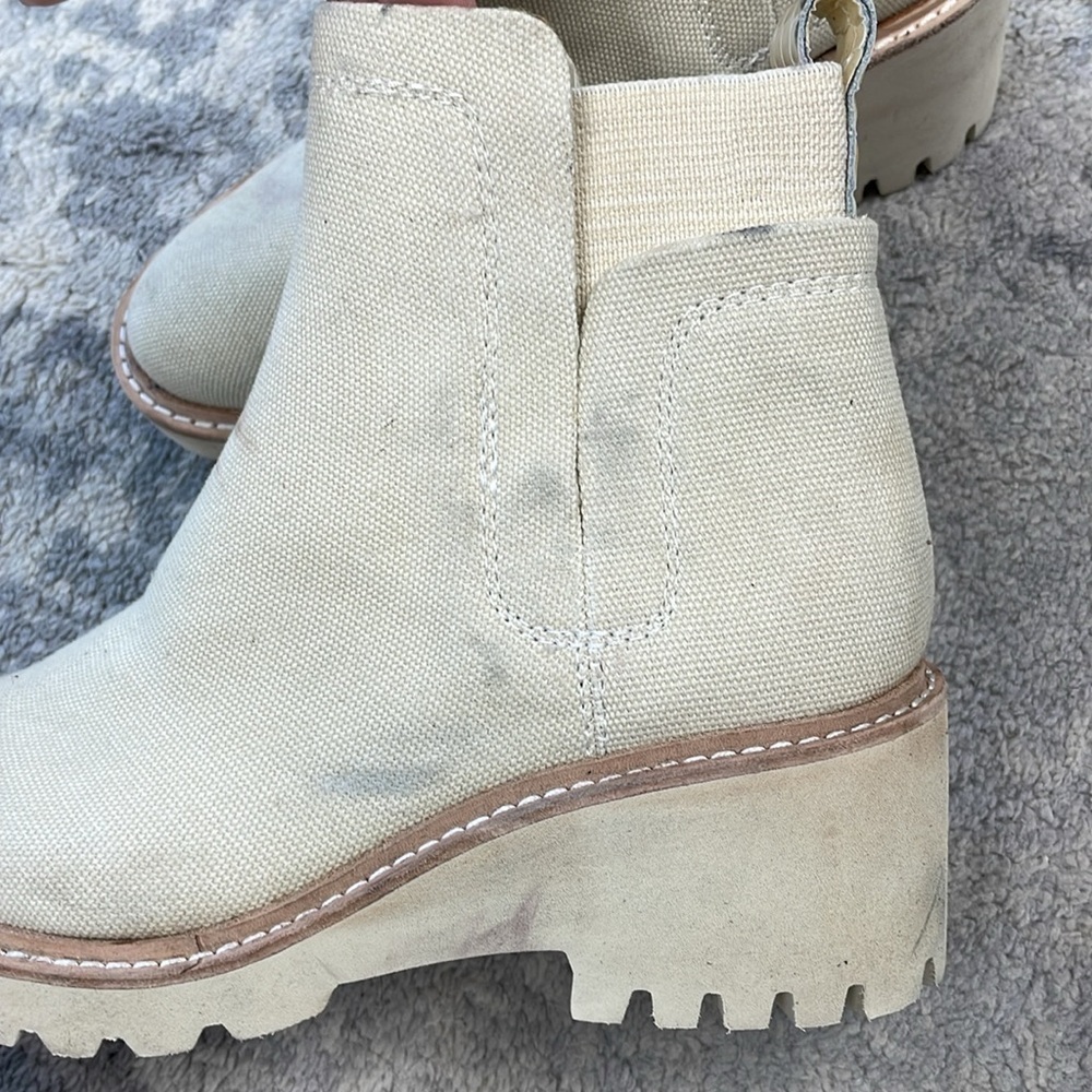 New Dolce Vita Huey Booties Ankle Boot Cream Sandstone Canvas Sz 6 - Picture 11 of 16